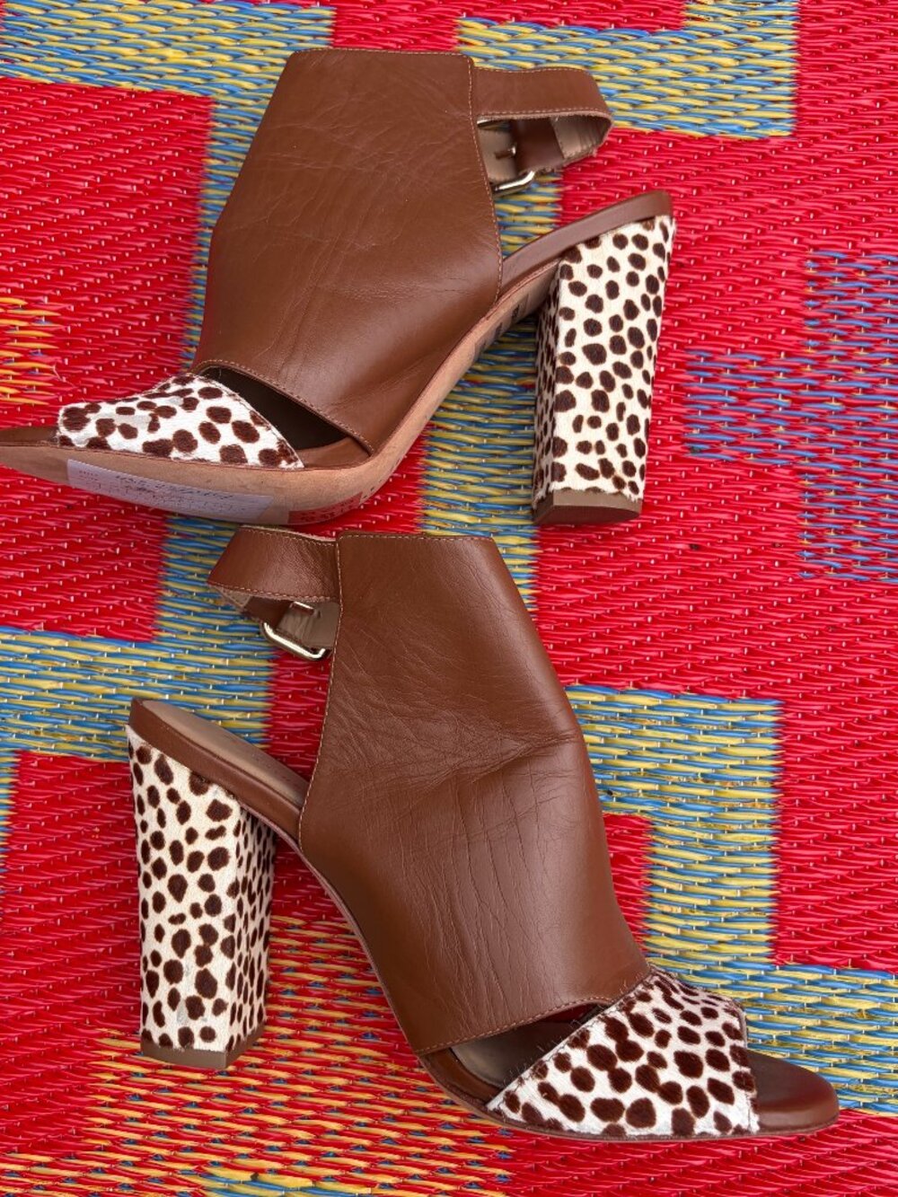 Anthropologie Leather Fuzzy Animal Print Shooties, Women's Size 7M